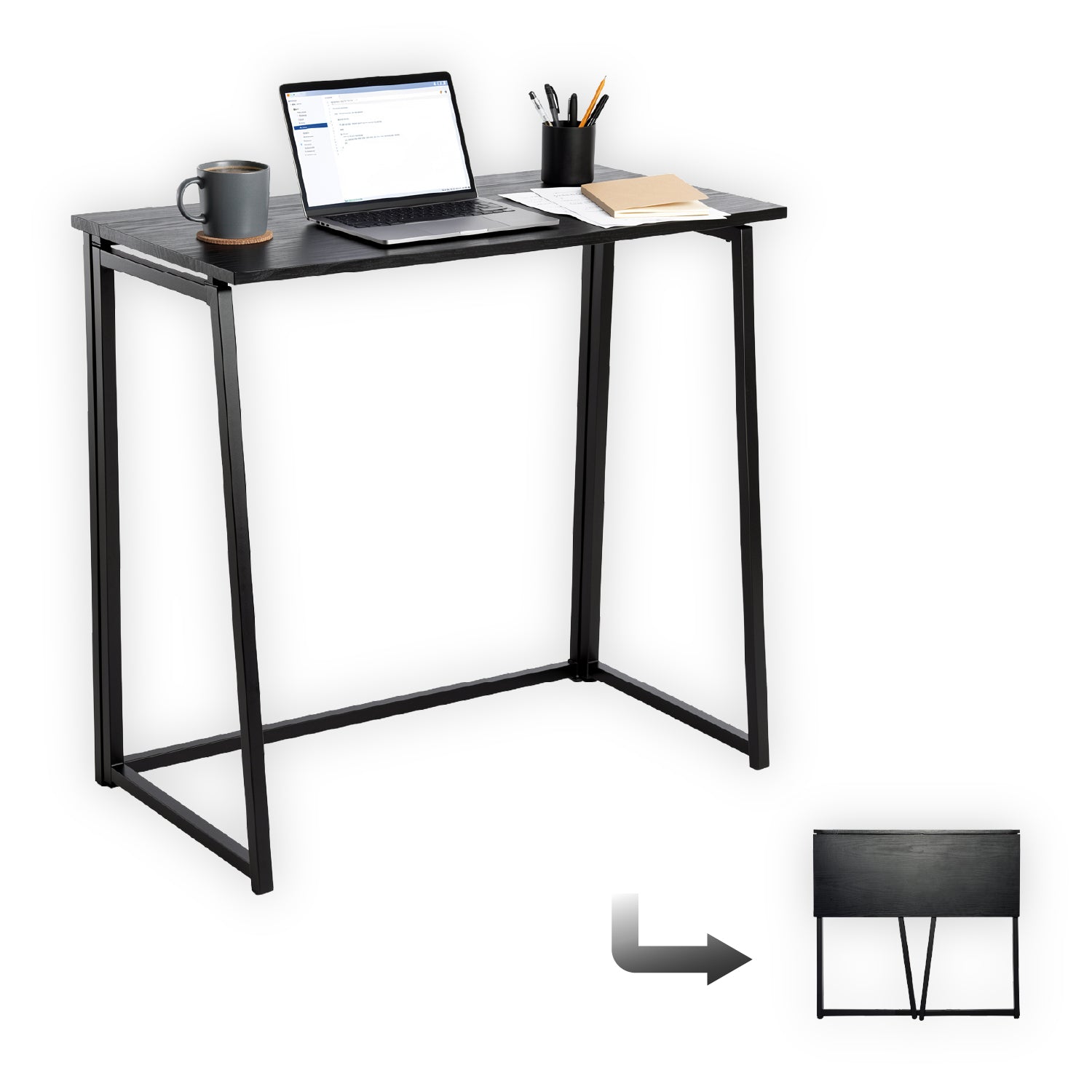 Bureau/table d'ordinateur industriel pliable en bois et en métal noir - ASCOLI