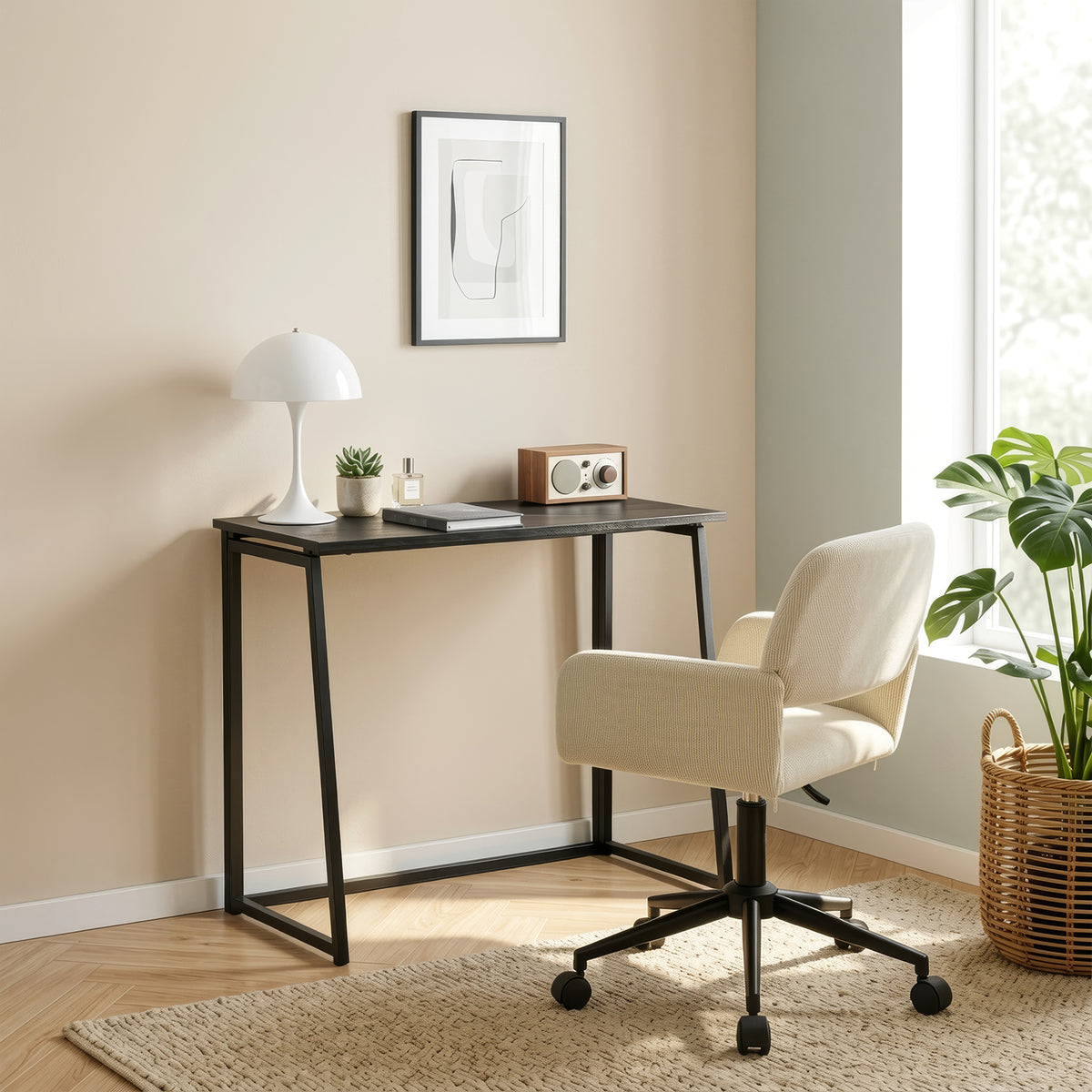 Bureau/table d'ordinateur industriel pliable en bois et en métal noir - ASCOLI