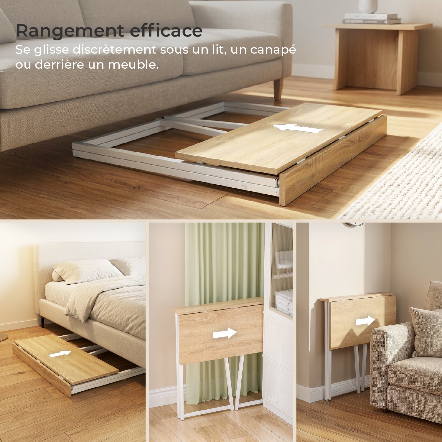 Bureau/table d'ordinateur industriel pliant en bois de chêne et en métal blanc - ASCOLI