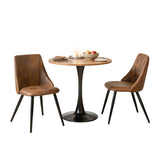 Ensemble de salle à manger de style scandinave composé d'une table ronde en chêne et de 2 chaises en suédine marron