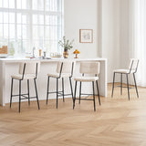 Set of 6 Scandinavian bar stools with back in beige sheepskin fabric - POMONA BAR