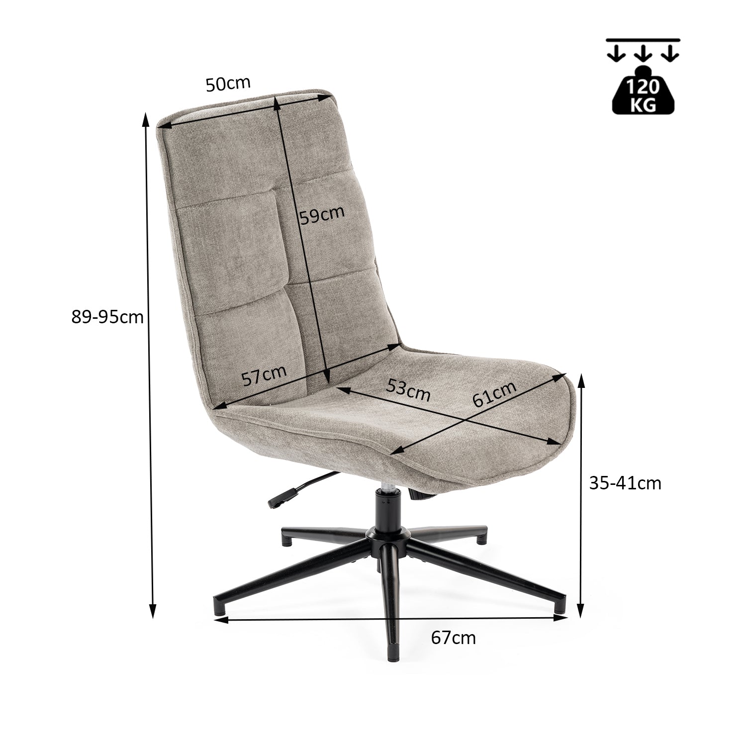 Poltrona relax regolabile in tessuto ciniglia grigio, girevole a 360° - CHARLOTTE