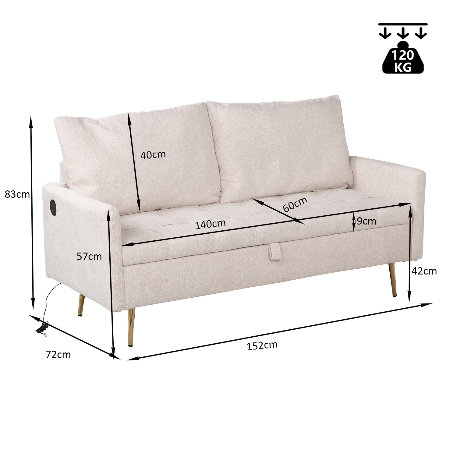 2-Sitzer-Sofa aus beigem Stoff im skandinavischen Stil – AHBARM