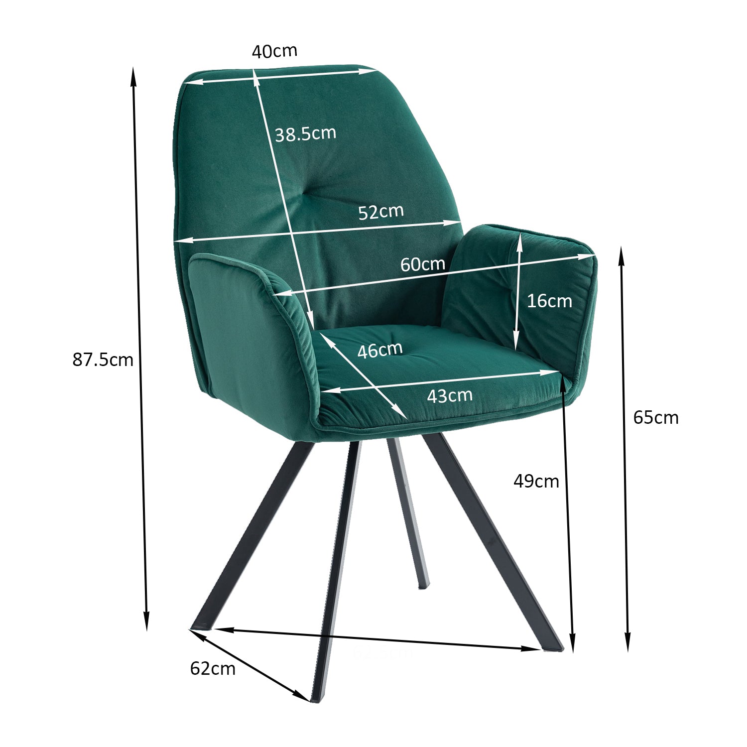 Conjunto de 4 cómodas sillas de comedor en tela beige y verde con reposabrazos - CALF GREEN+BEIGE