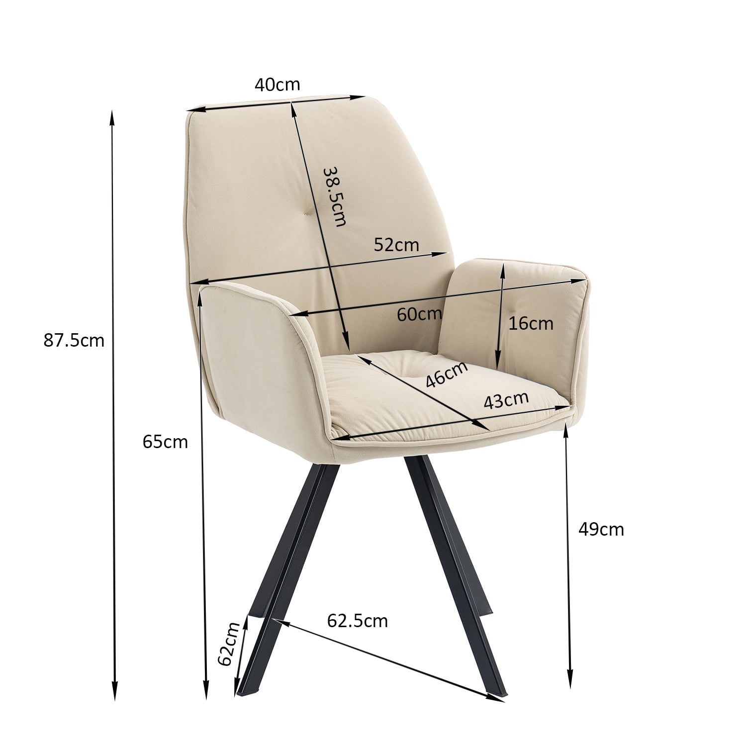 Conjunto de 4 cómodas sillas de comedor en tela y ante beige con reposabrazos - CALF SUEDE+BEIGE