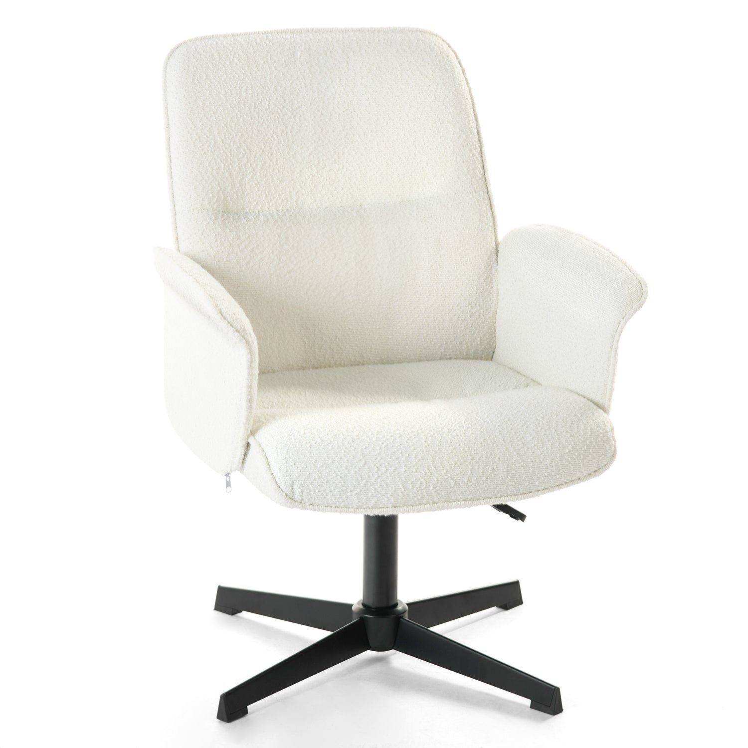 Fauteuil de bureau ergonomique réglable pivotant avec accoudoirs en tissu bouclette blanc - THOMASINA