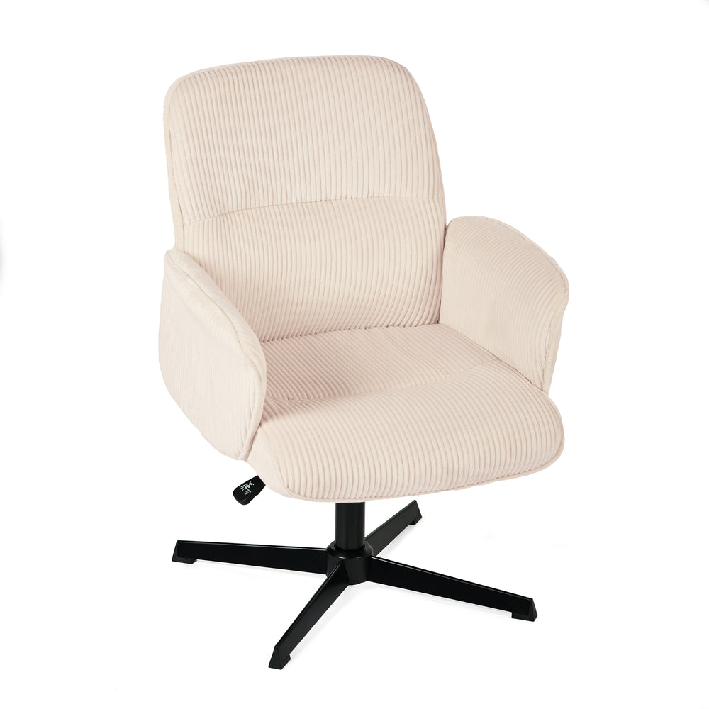 Fauteuil de bureau ergonomique pivotant et réglable avec accoudoirs en velours côtelé beige - THOMASINA