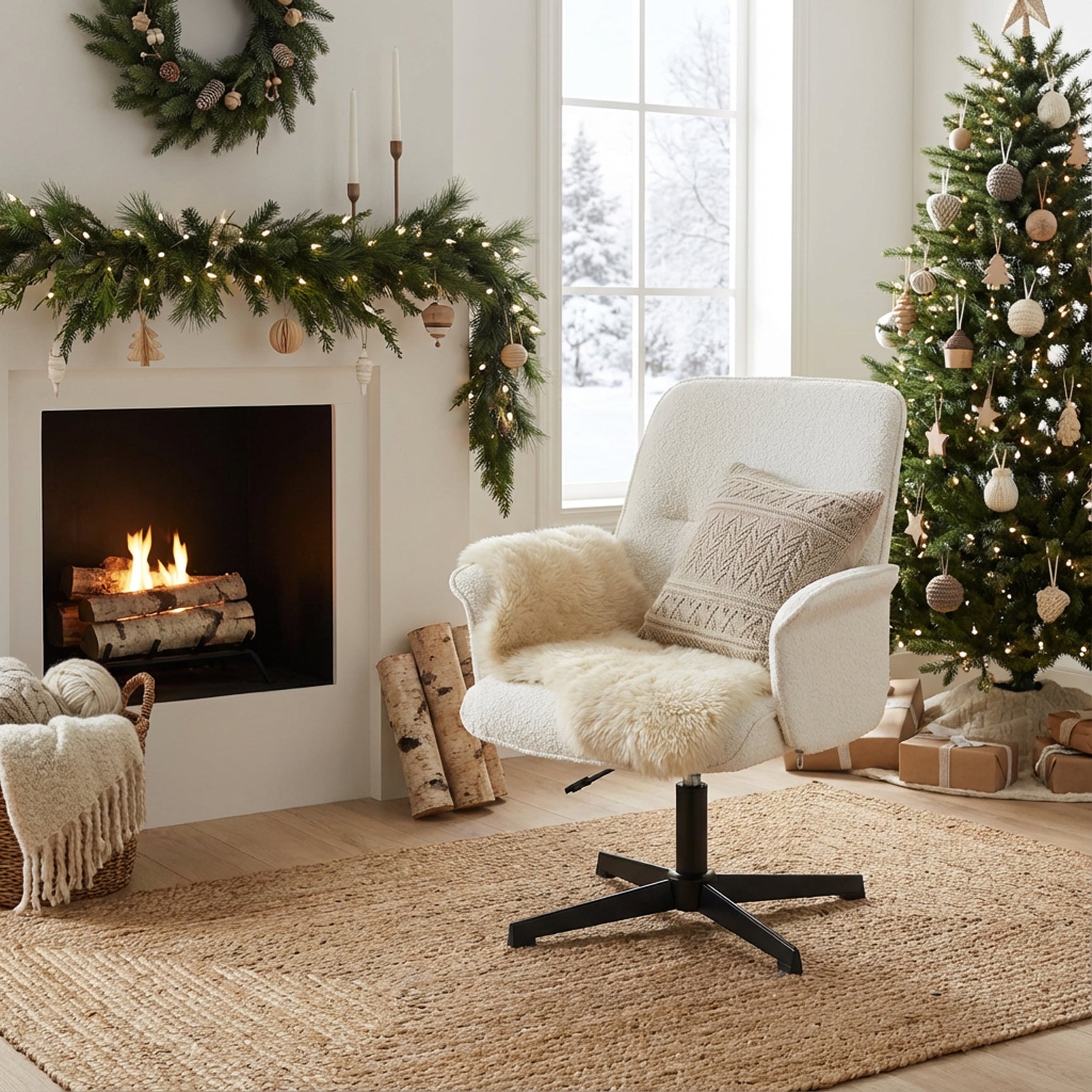 Adjustable Ergonomic Office Armchair Pivoting with fabric armrests white loop - Thomasina