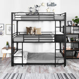 Lit superposé 3 places et 3 étages en métal noir avec échelle 90x190cm (matelas non inclus) - TRIO 3 RECTANGULAR BLACK