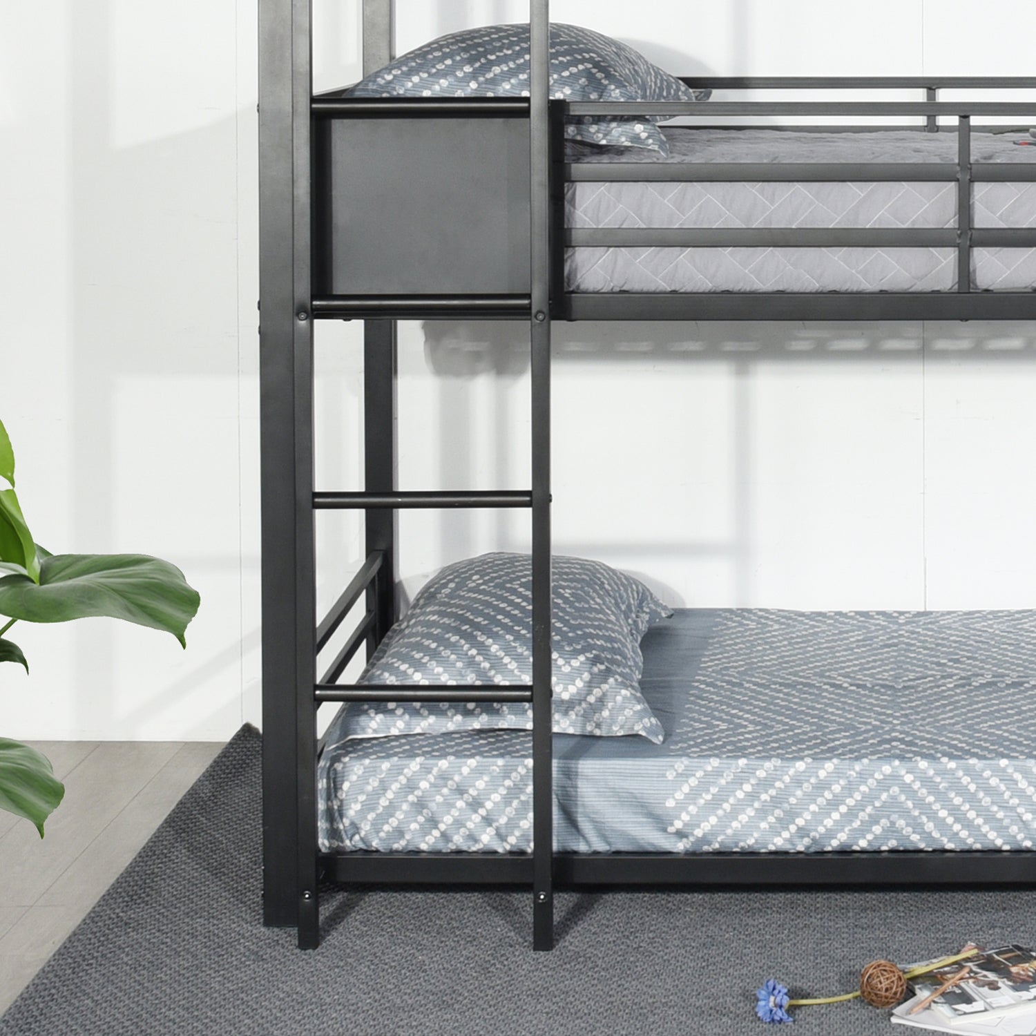 Lit superposé 3 places et 3 étages en métal noir avec échelle 90x190cm (matelas non inclus) - TRIO 3 RECTANGULAR BLACK