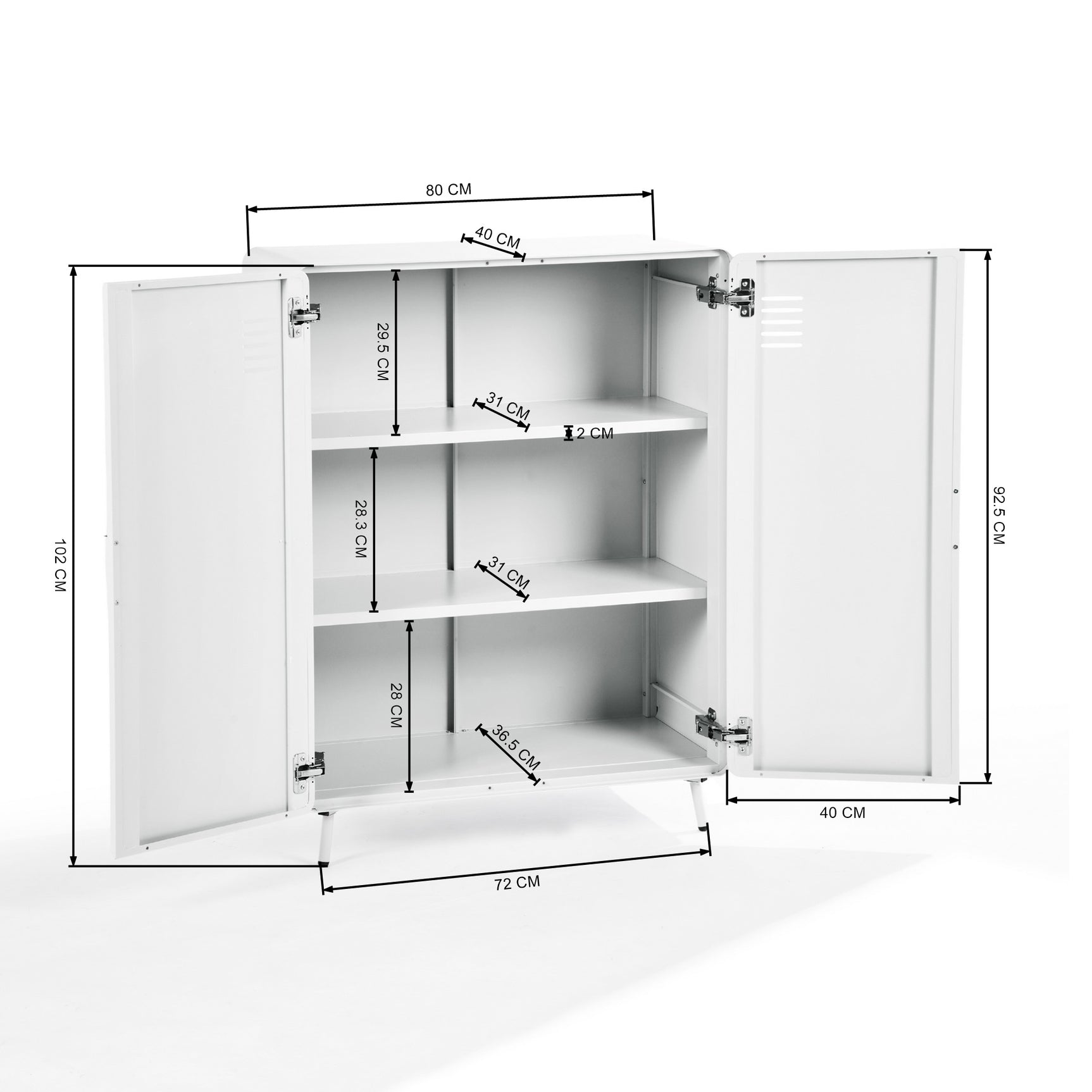 Armoire/Casier métallique blanc au style industriel avec étagères et 2 portes- WALNUT