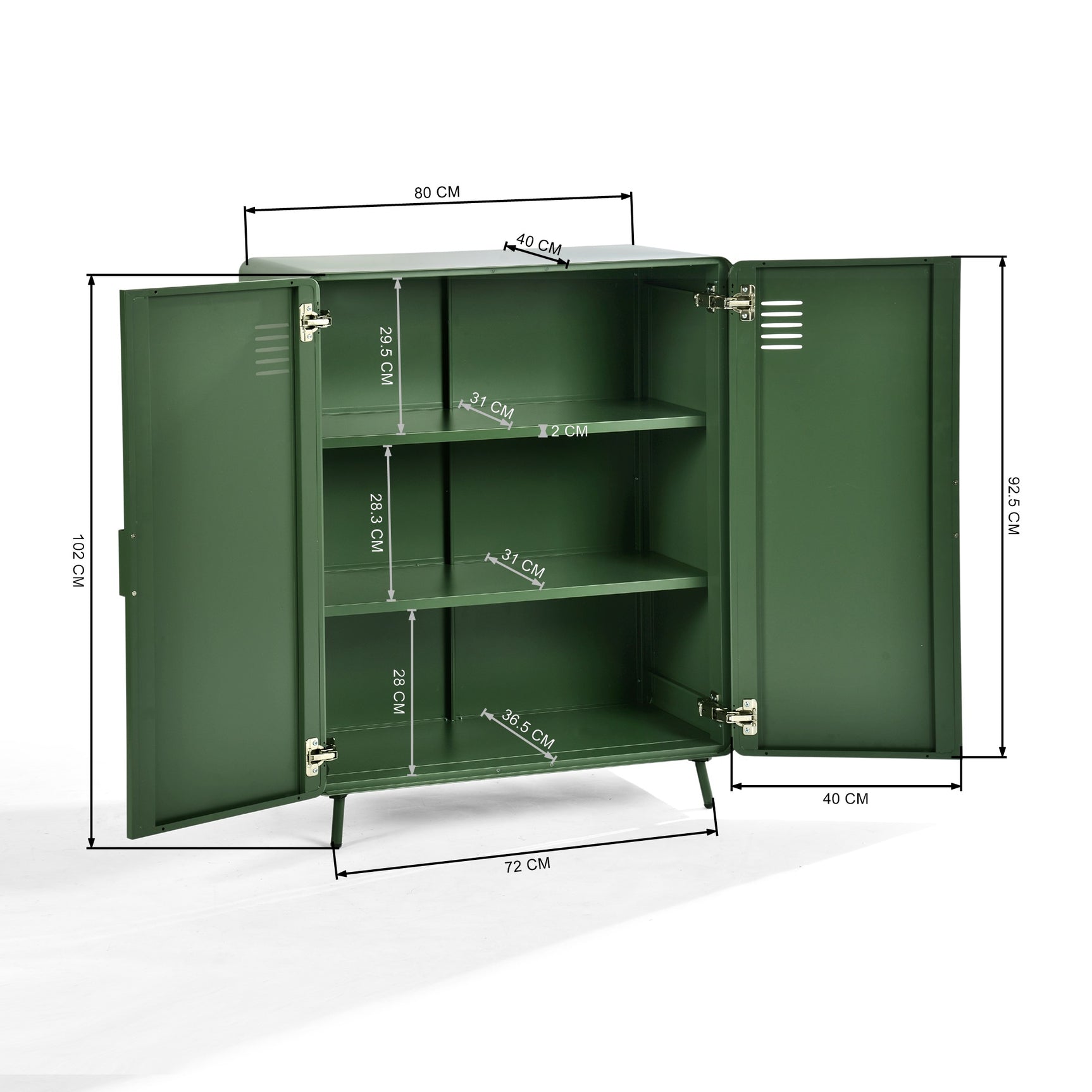Armoire/Casier métallique vert au style industriel avec étagères et 2 portes- WALNUT