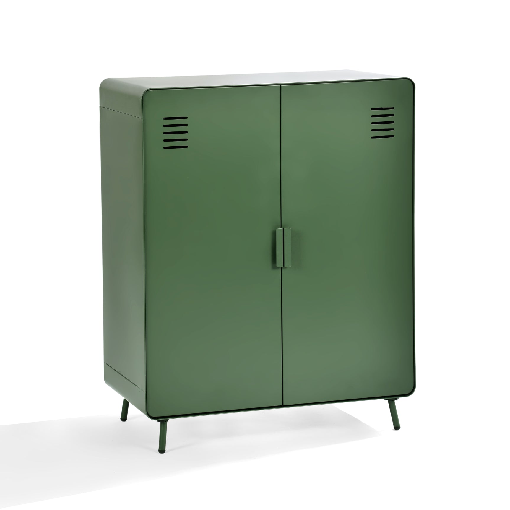 Armoire/Casier métallique vert au style industriel avec étagères et 2 portes- WALNUT