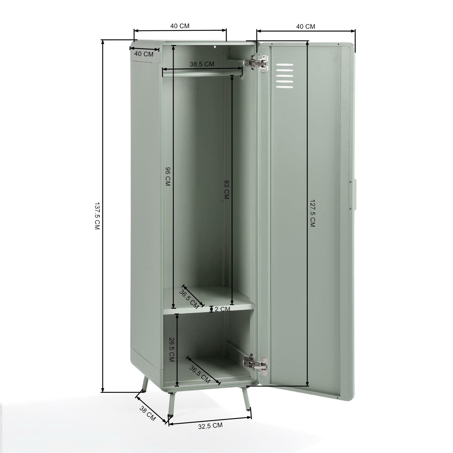 Armoire/Casier métallique vert clair au style industriel avec étagères - WALNUT