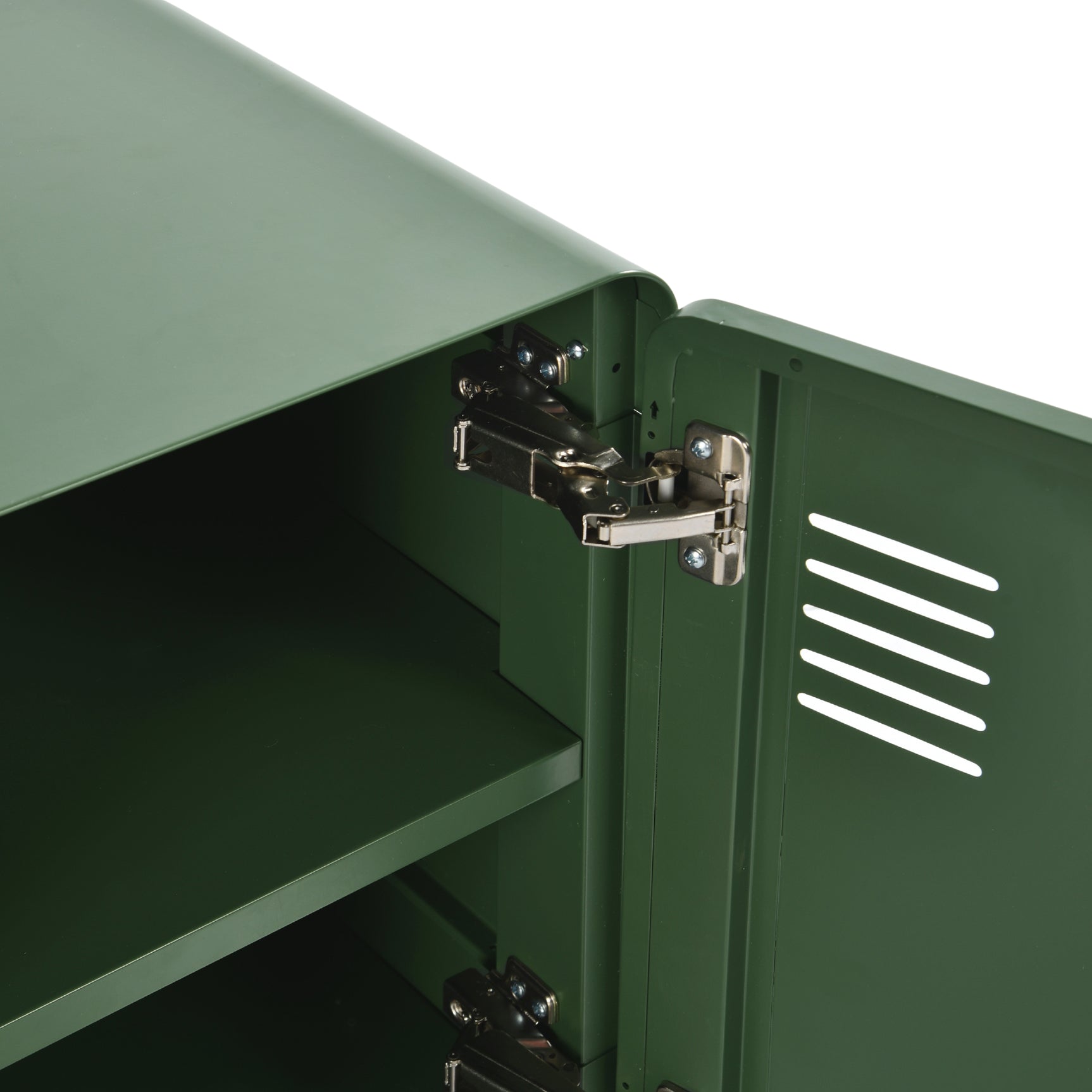 Grüner Metallschrank/Spind im Industriestil mit Regalen und 2 Türen – WALNUSS