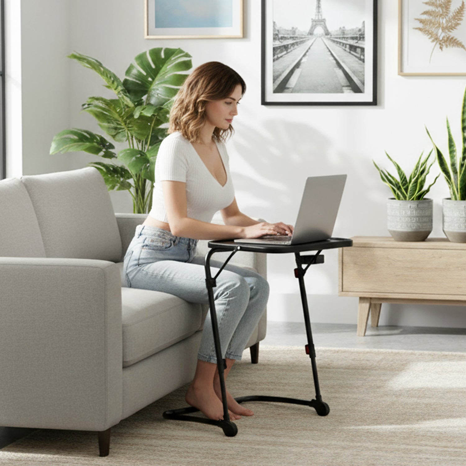 Foldable side table for laptop, adjustable sofa adjustable sofa with tilting tray and cup holder-baseline