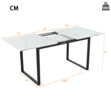 Table à manger extensible 140/180x80x75 cm avec plateau MDF effet marbre blanc et pieds en métal noir