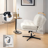 Fauteuil lounge pivotant et réglable en velours côtelé blanc - ALINTONEX