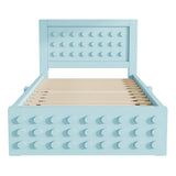 Blaues Bett Blau 90x200 cm mit Lagerschublade und kreatives Design in Blöcken, fester Holzrahmen