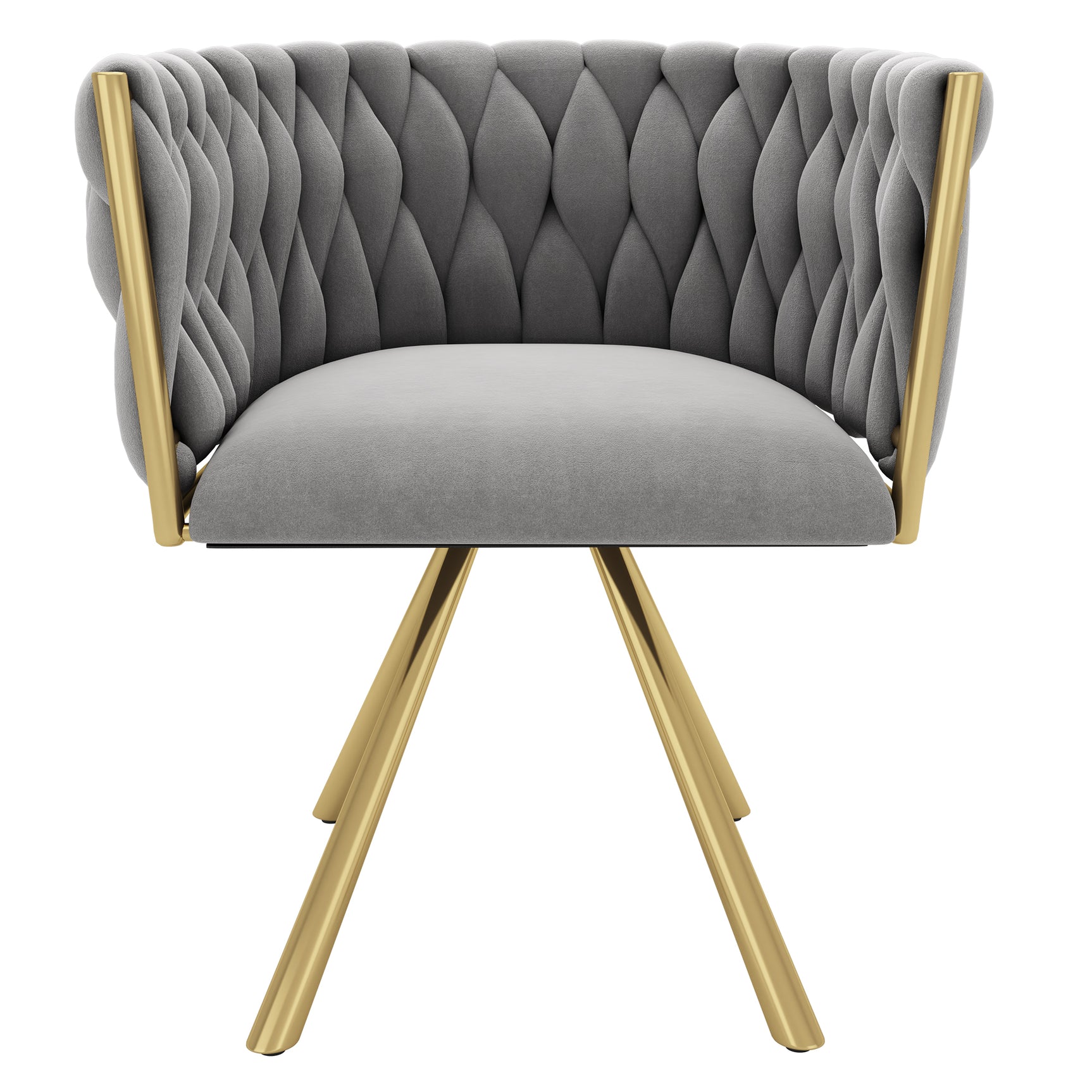 Lot de 6 chaises pivotantes de salle à manger en velours gris avec pieds en métal doré