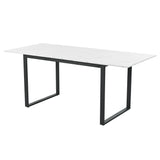 Table à manger extensible 140/180x80x75 cm avec plateau MDF effet marbre blanc et pieds en métal noir