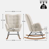 Fauteuil à bascule allaitement scandinave avec accoudoirs en tissu beige à surpiqûres - FUNKEL