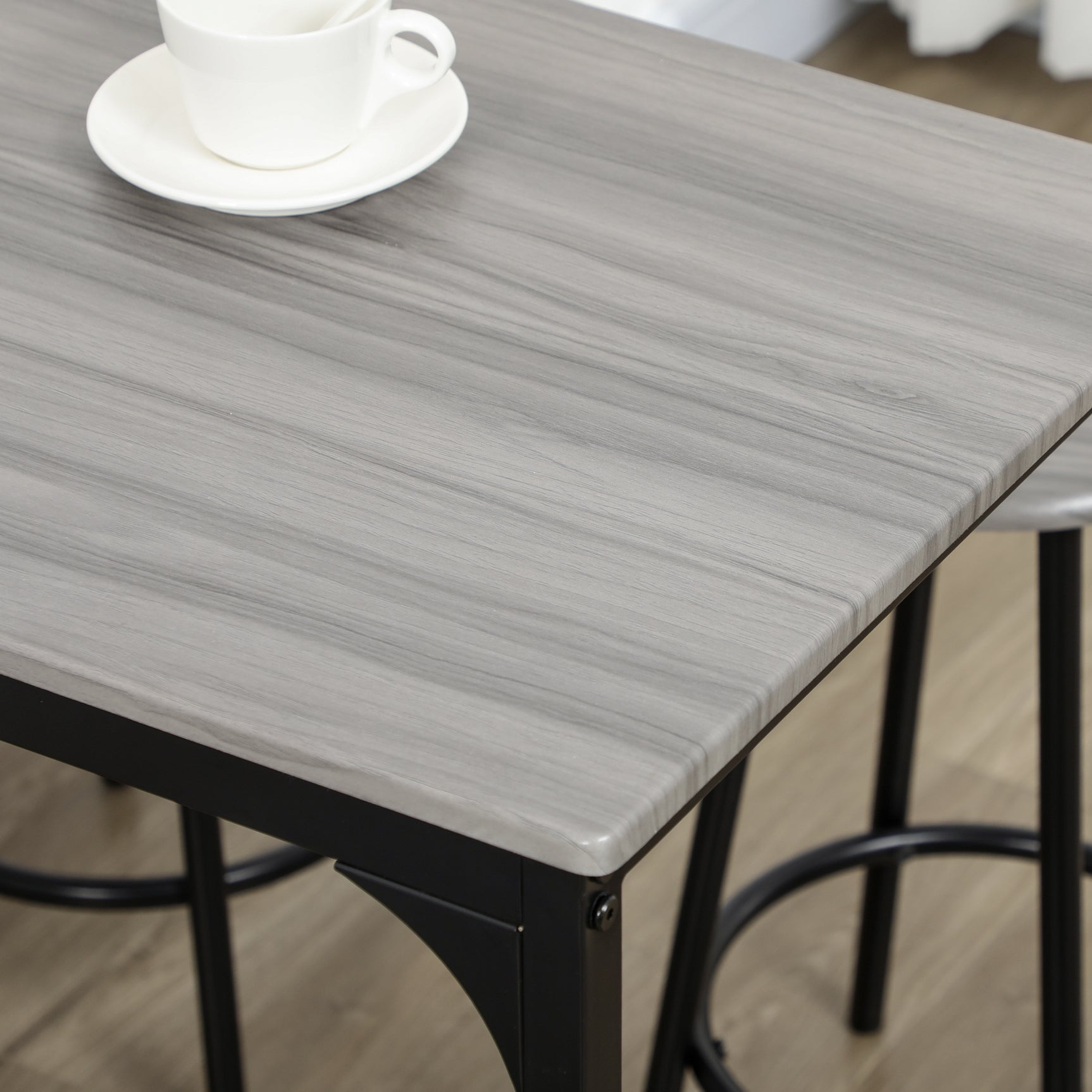 High table set with four Gray Metal Industrial Design Stools