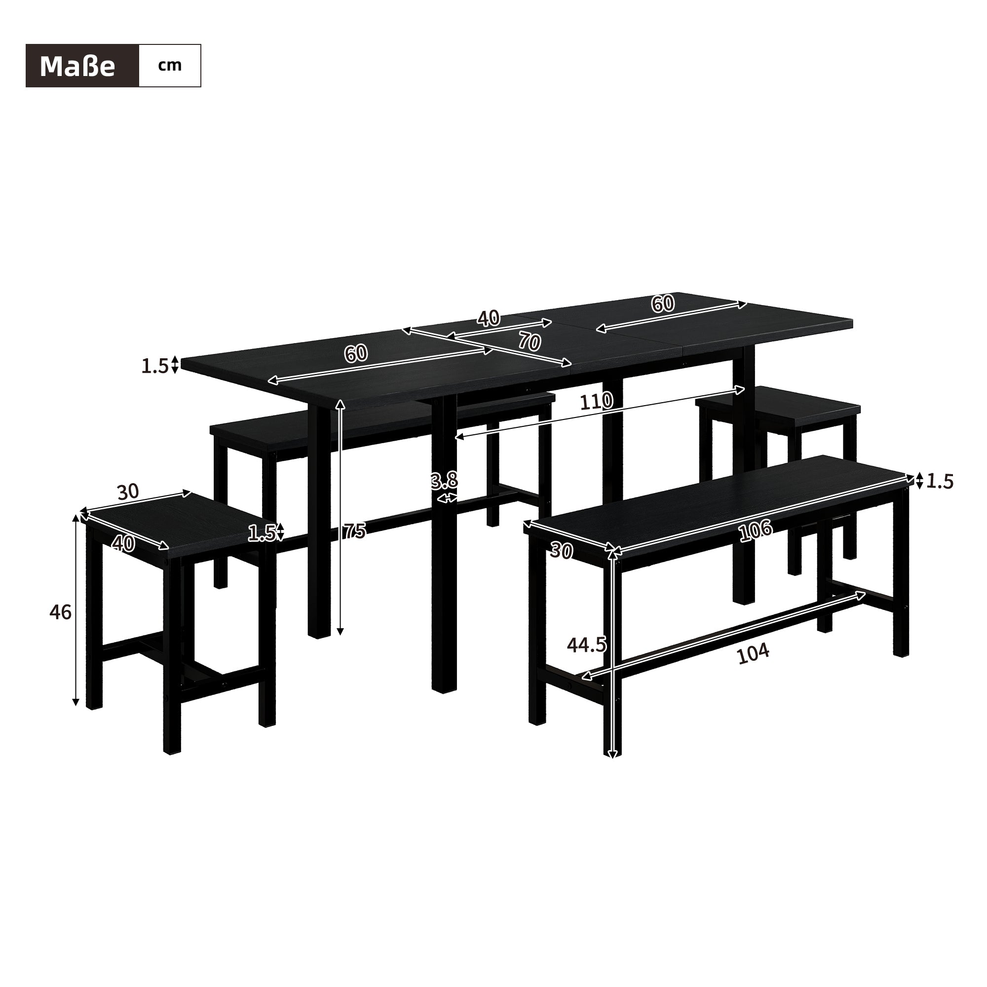 Ensemble Table Pliante + 4 Chaises Pliantes Milton & Oldbrook - Noir, Acier, Dimensions Table 80x80x70 Cm - 7