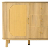 Oak caning buffet with 3 drawers, 2 doors, adjustable shelves and anti-breeching device-120 × 40 × 74 cm