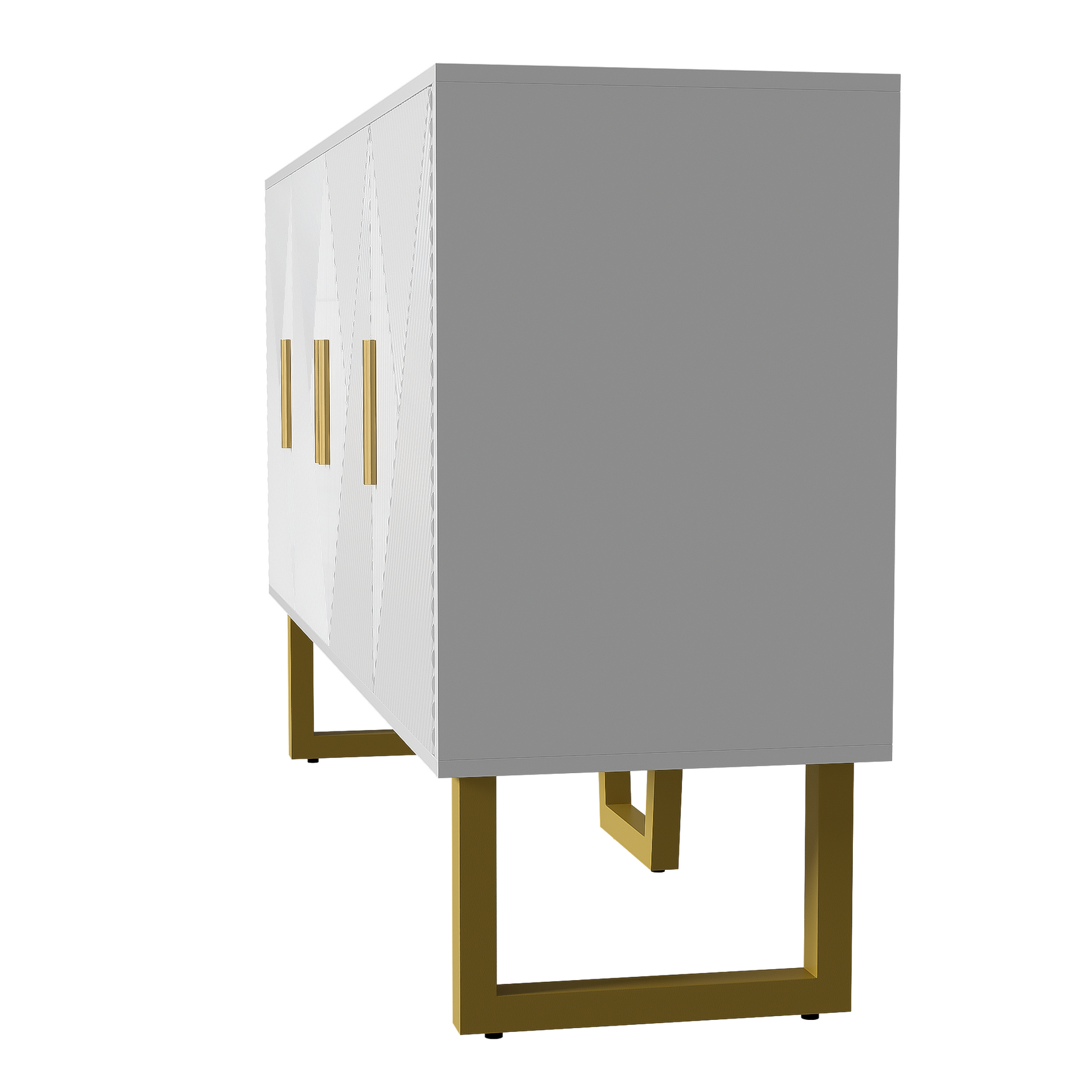 Modernes Weiß- und Holzbuffet mit 3 Schubladen und Schiebetüren mit Lamellen