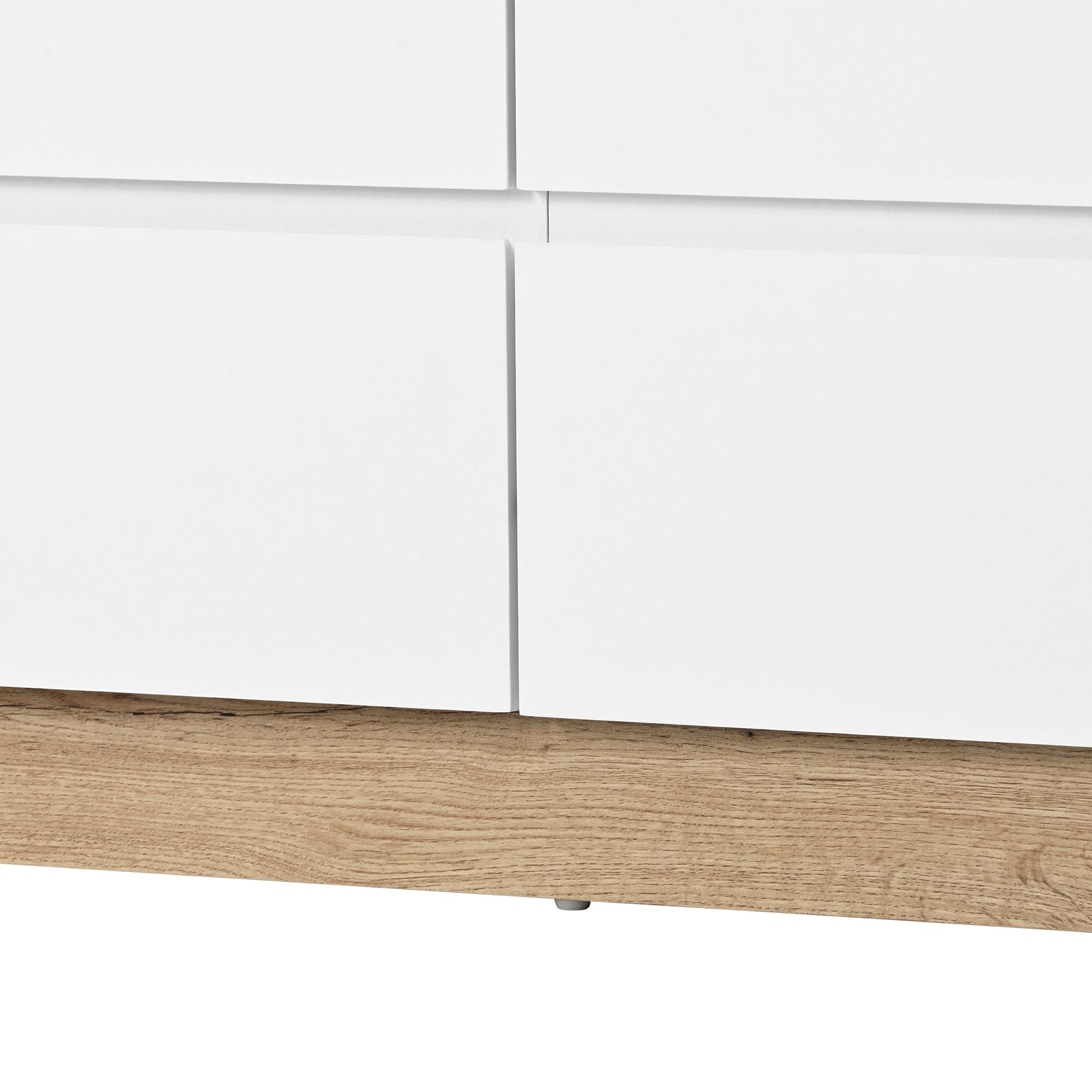 Commode blanche et chêne en panneau de particules E1 avec 6 tiroirs spacieux