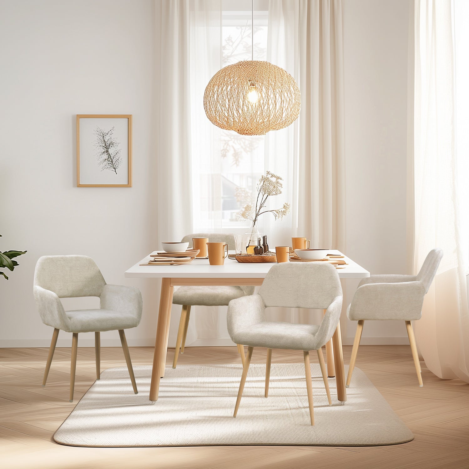 Lot de 4 fauteuils de salle à manger scandinaves avec accoudoirs en tissu beige - CROMWELL