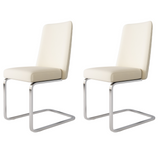 Lot de 2 chaises de salle à manger en velours beige avec dossier à motif diamant et pieds en métal argenté