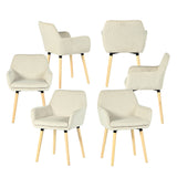 Lot de 6 chaises de salle à manger de style scandinave avec pieds en bois et accoudoirs en velours côtelé beige - ELIA