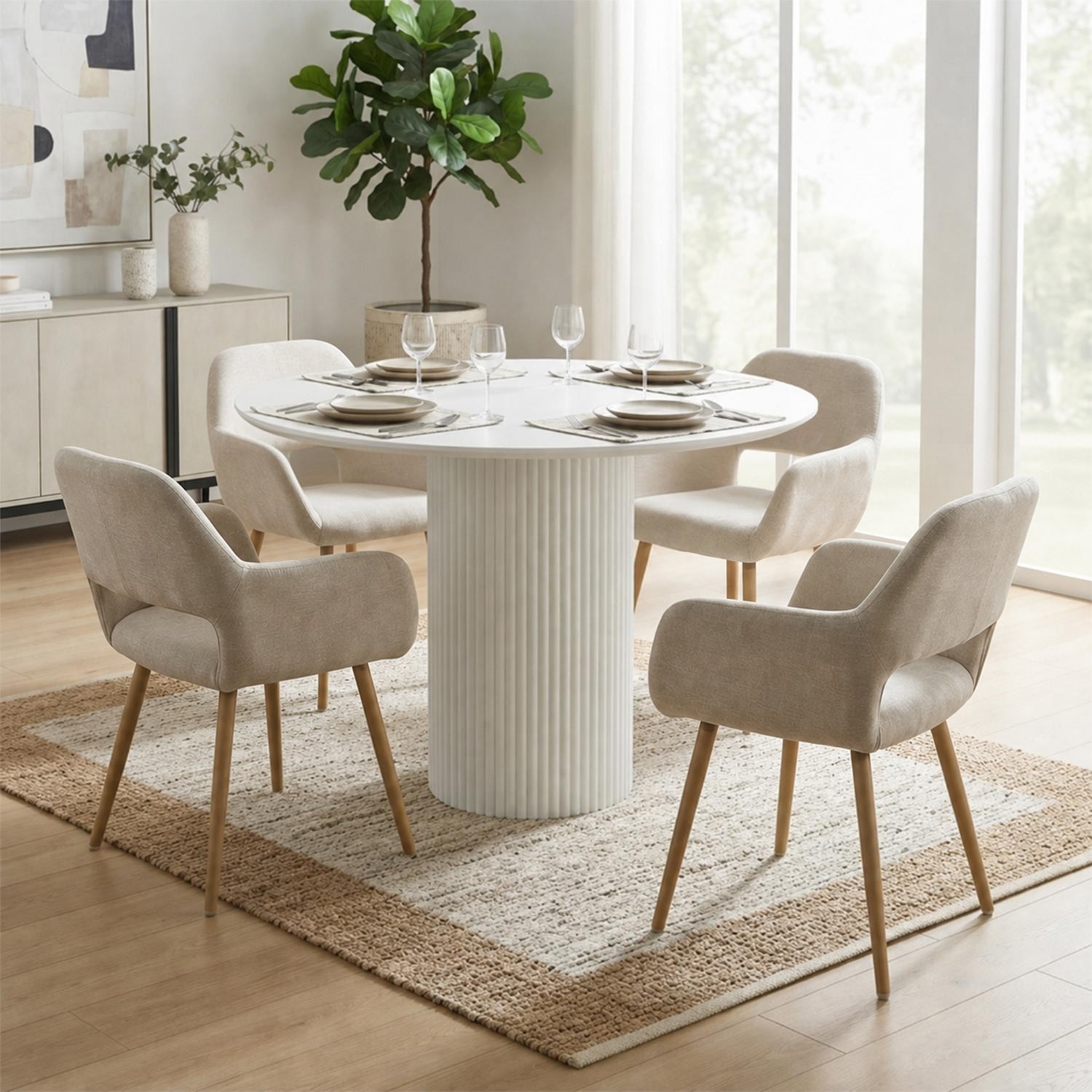 Lot de 2 fauteuils de salle à manger scandinaves avec accoudoirs en tissu beige - CROMWELL