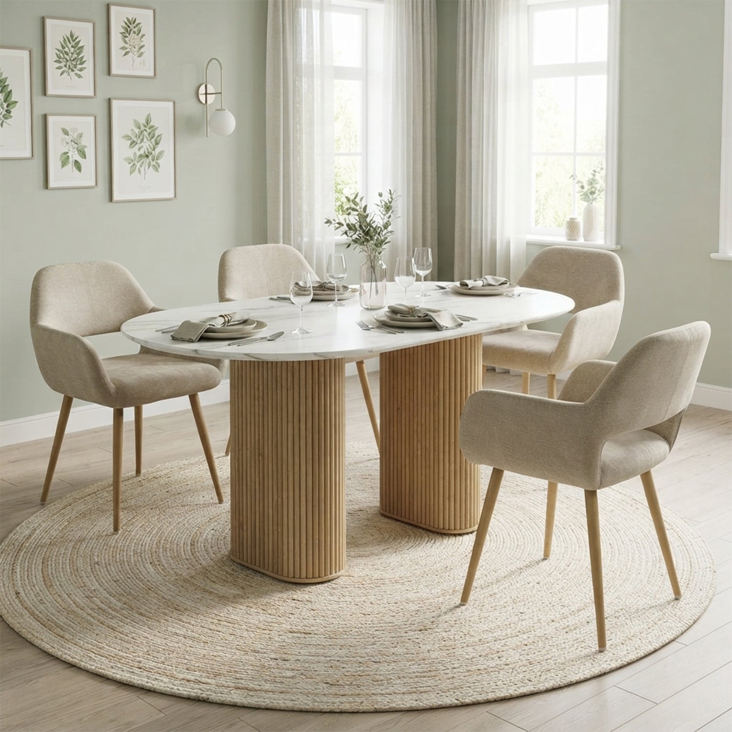 Lot de 4 fauteuils de salle à manger scandinaves avec accoudoirs en tissu beige - CROMWELL