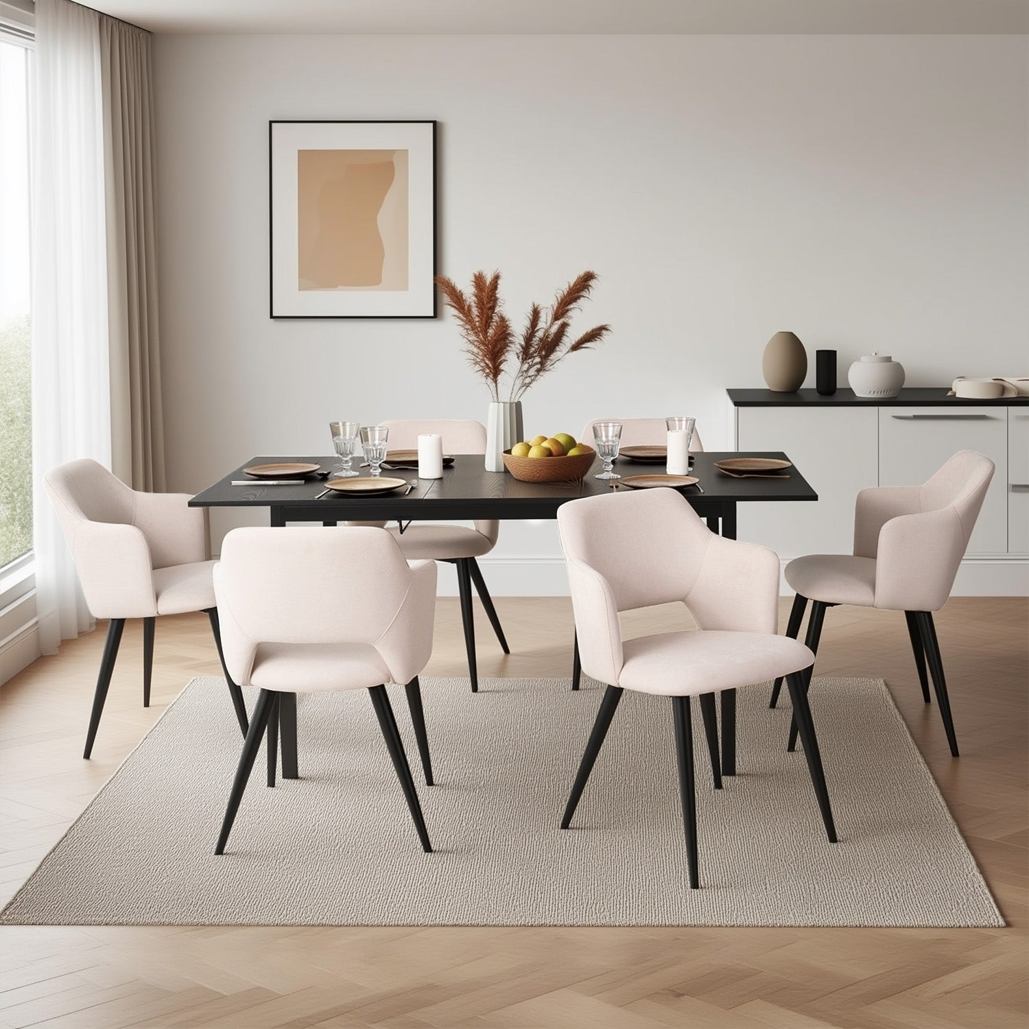 Round Table Table Table Table Timber Ø80 cm with 4 black velvet chairs, modern and comfortable style