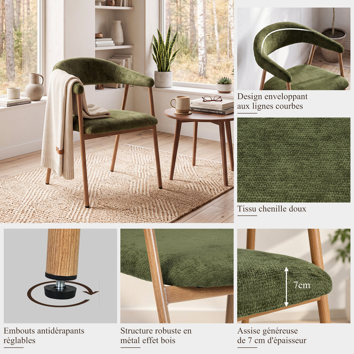 Set von 2 skandinavischen Esszimmer Sesseln mit beige Stoffarmlehnen - Cromwell