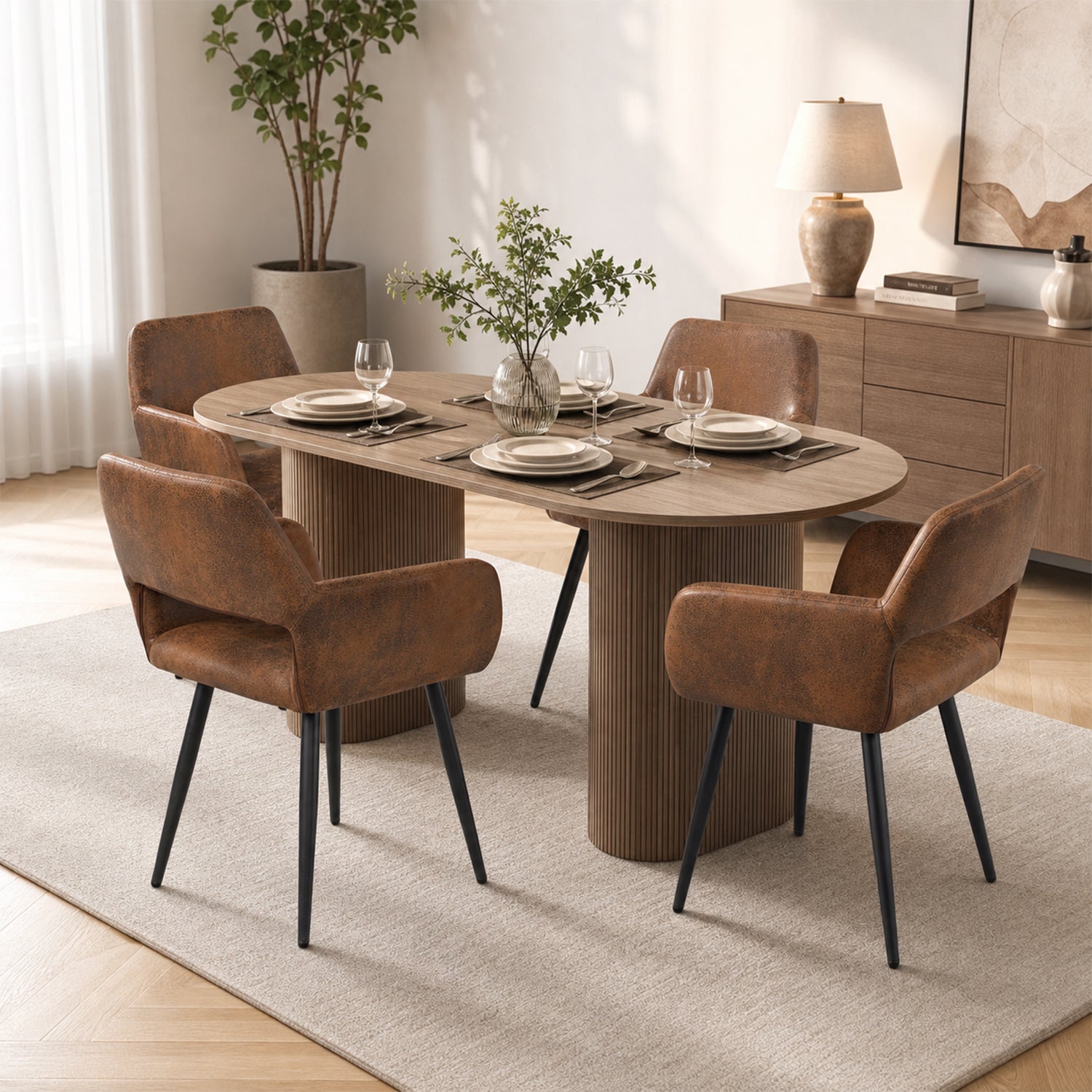 Lot de 4 fauteuils de salle à manger industriels avec accoudoirs en suédine - CROMWELL