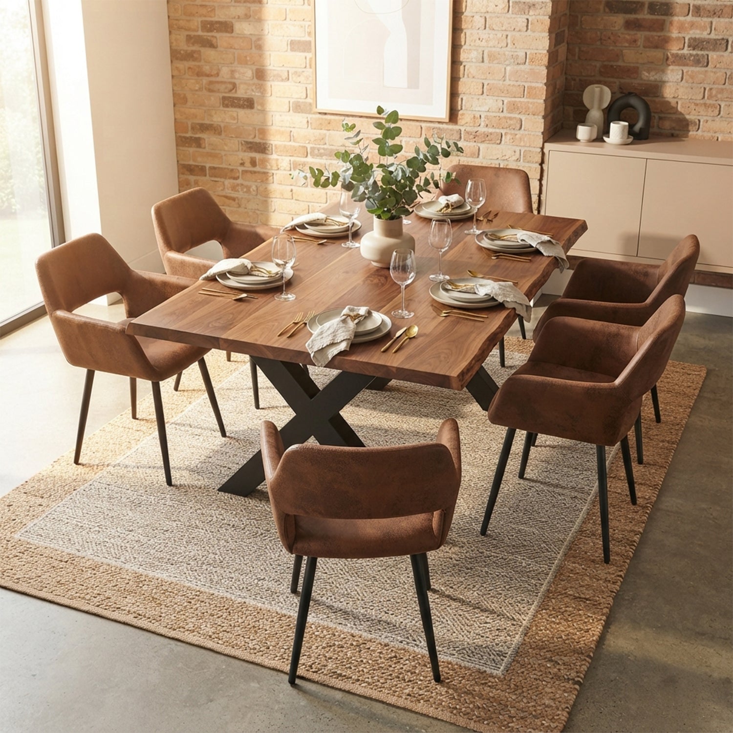 Lot de 6 fauteuils de salle à manger industriels avec accoudoirs en suédine - CROMWELL