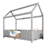 Kinder-Kabinenbett 90x200 cm grau aus Massivholz mit Sicherheitsgeländer und Lattenrost (ohne Matratze)