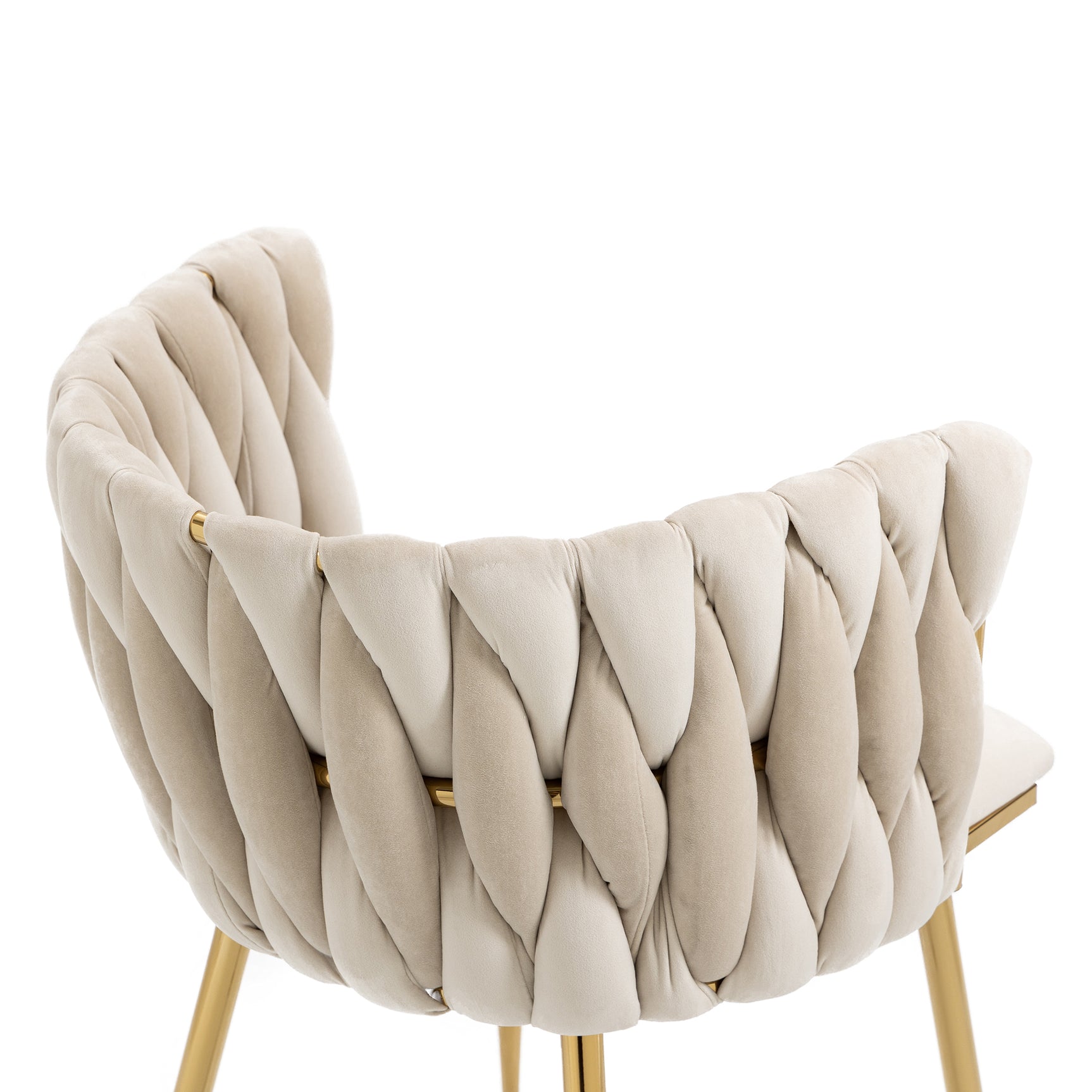 Set aus 4 Esszimmerstühlen im Industriestil mit geflochtener Rückenlehne aus beigem Stoff – MILIANA