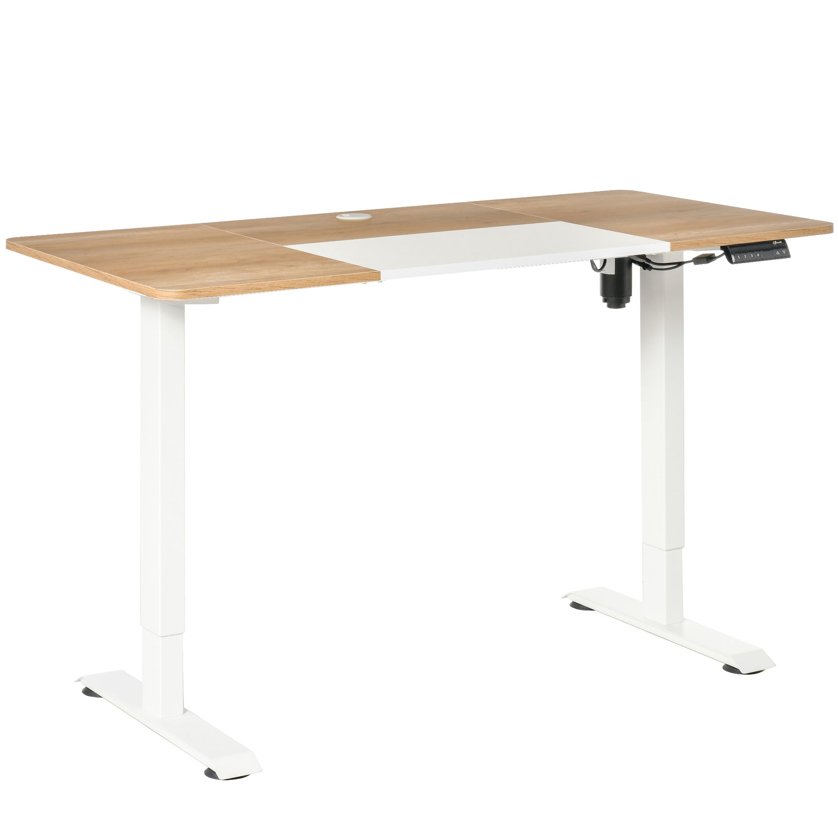 Table de bureau électrique réglable en hauteur 140x70 cm Stehschreibtisch avec moteur, cadre en métal, design nature+blanc pour bureau et espace de travail