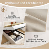 Lit enfant 90×190 cm rembourré (sans matelas) en PU beige avec tête de lit arquée