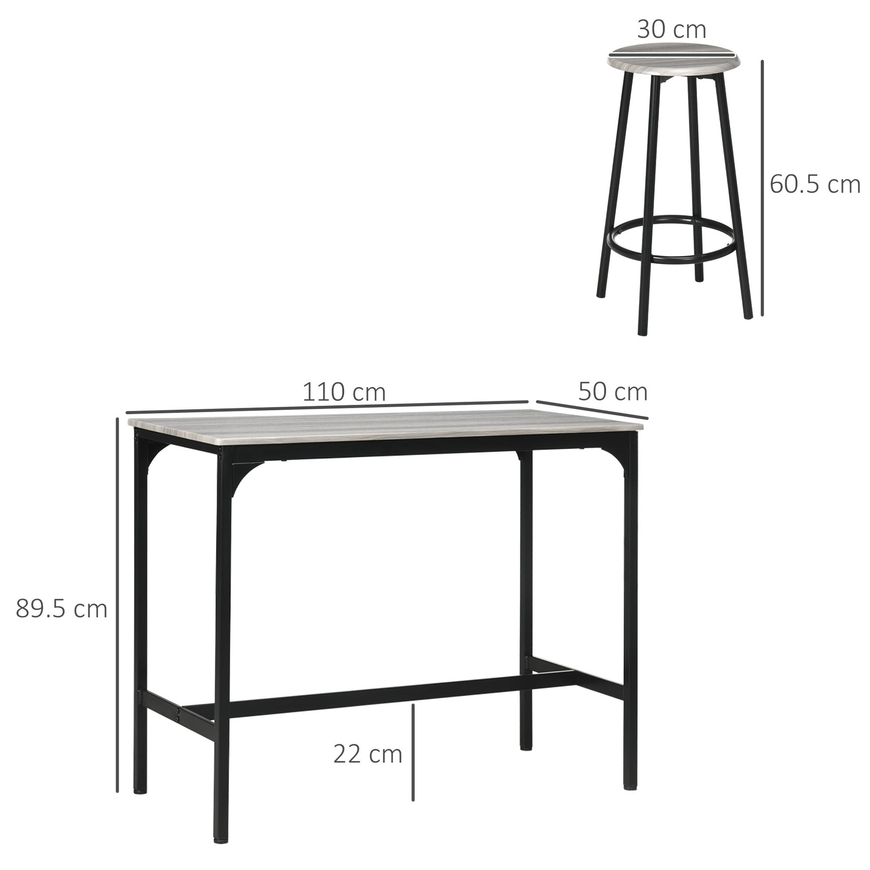 High table set with four Gray Metal Industrial Design Stools