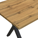 Modern industrial dining table 140x80 cm in oak effect with crossed feet in black metal