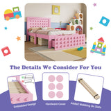 Pinkes Kinderbett 90x200 cm mit Lagerschublade und kreatives Design in Blöcken, fester Holzrahmen