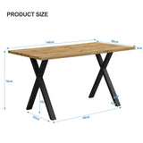 Modern industrial dining table 140x80 cm in oak effect with crossed feet in black metal
