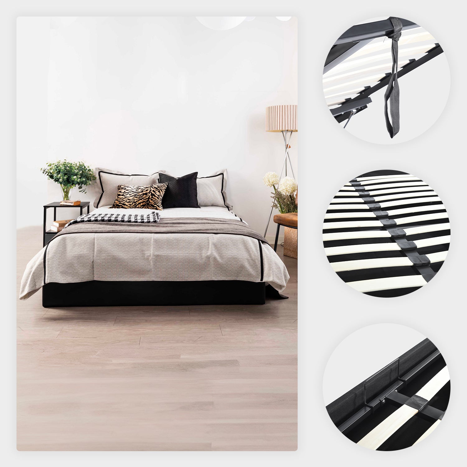 Lit coffre 2 places (140x190) avec sommier à lattes au style scandinave en similicuir noir - MAJESTY