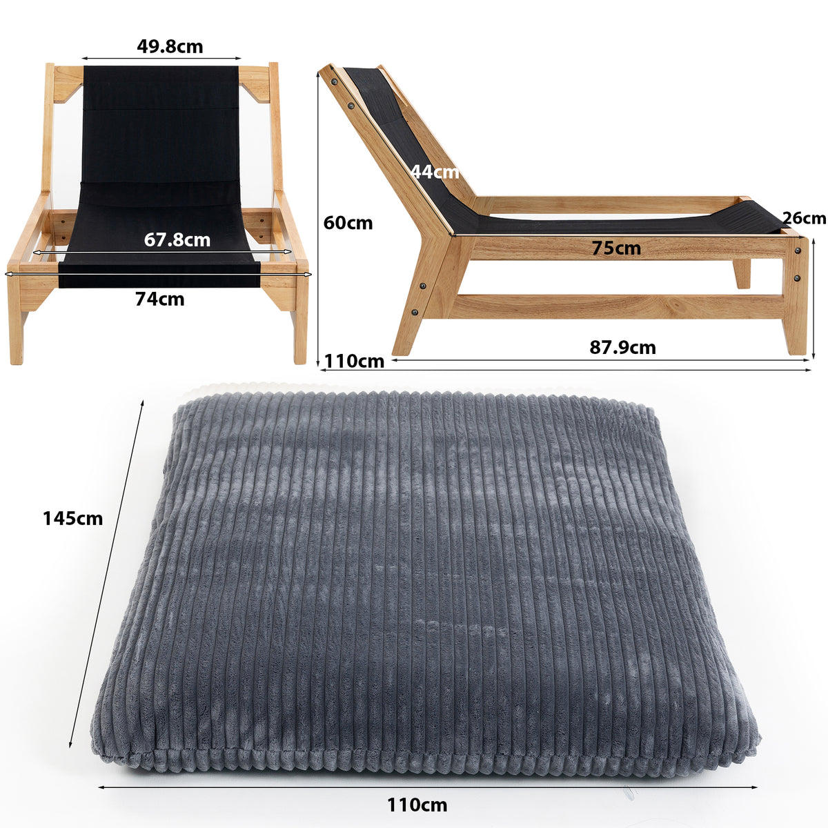 Fauteuil en velours côtelé gris sans accoudoirs